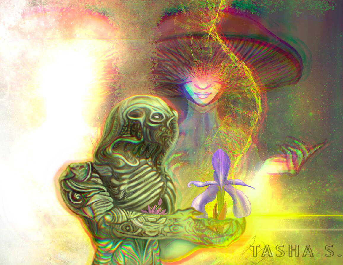 "The Elder God and the Soothsayer" - 'Oriadae' Discord server banner painted in Krita