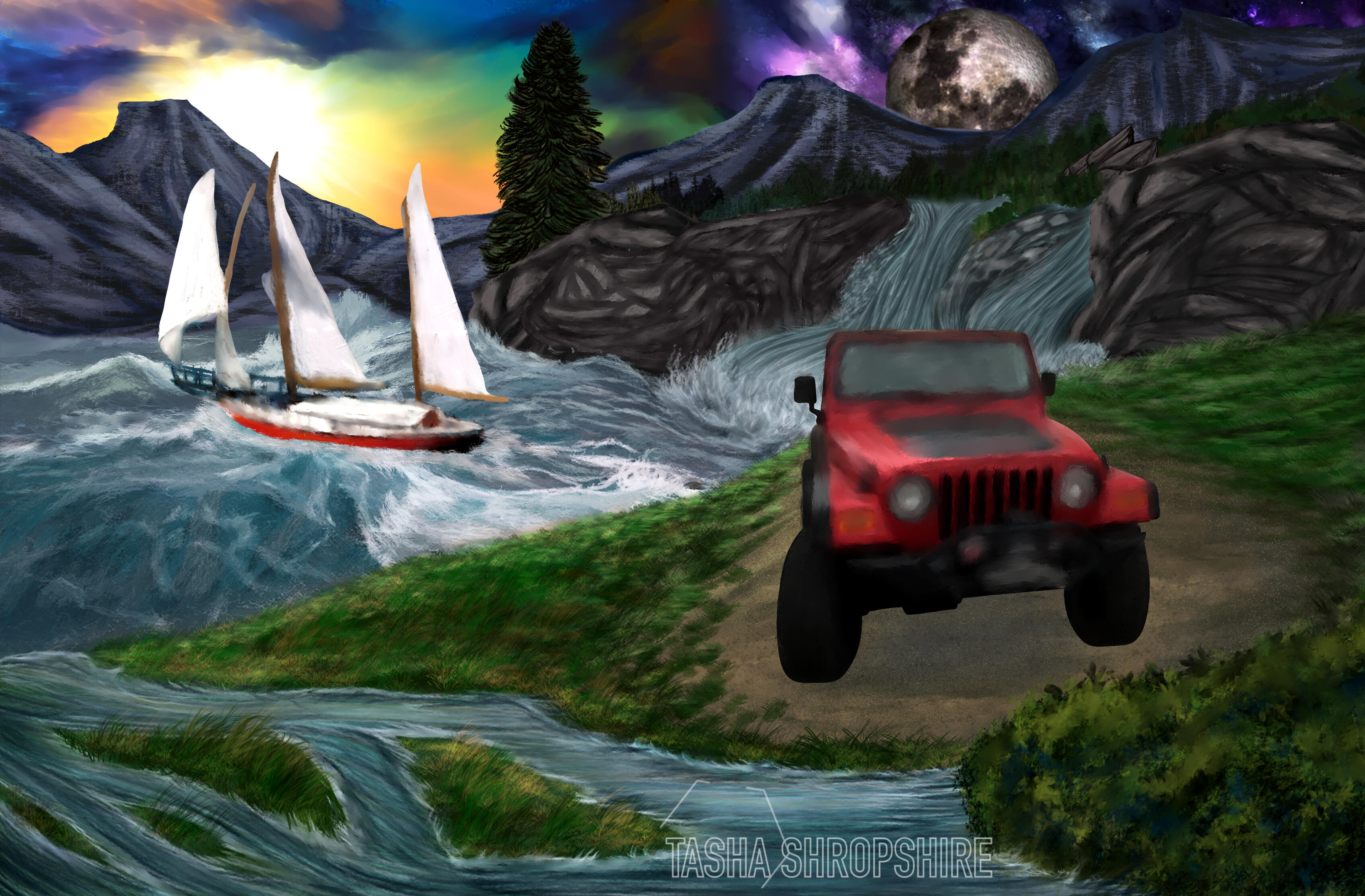 "Sun and Moon, Mount and Sea" - Decal Commission for Eric Shropshire