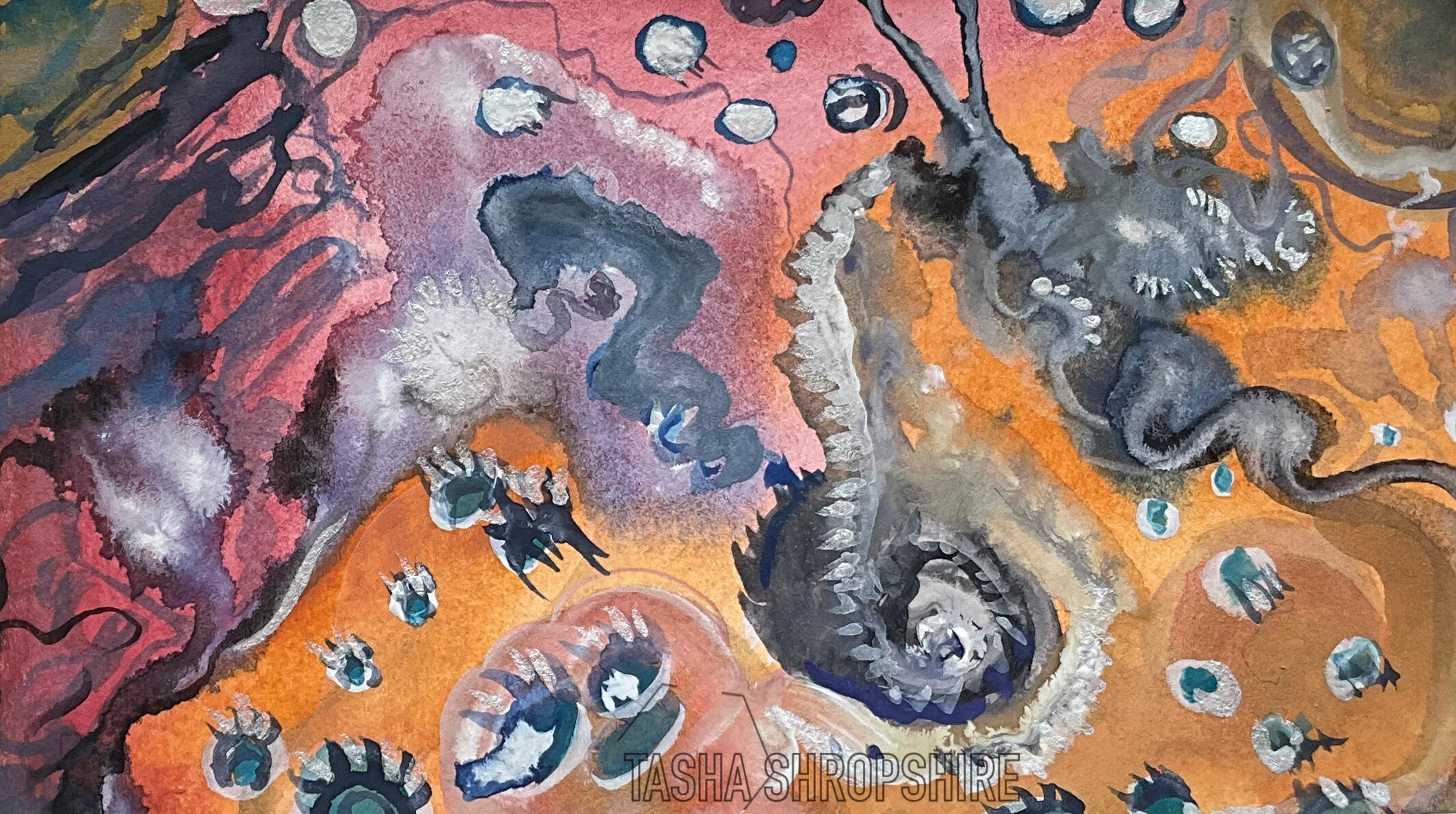 "Sacred Party" - Watercolor paint and white acryl-gouache on 100% cotton paper