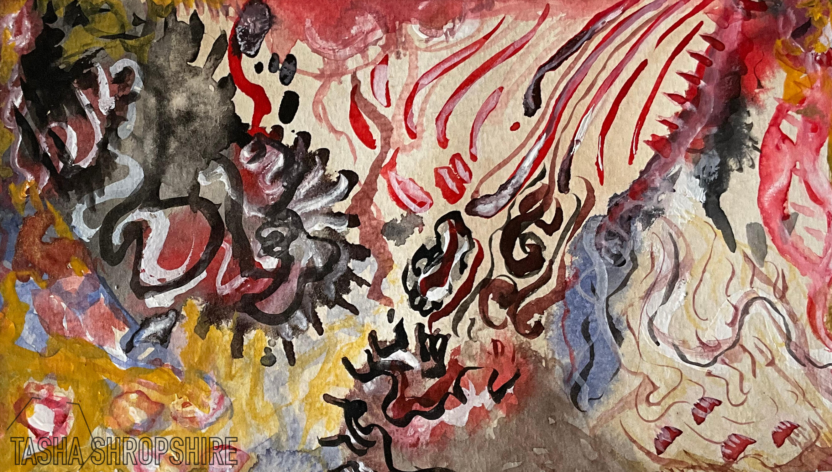 "Conquering of Evil" - Watercolor paint and white acryl-gouache on 100% cotton paper