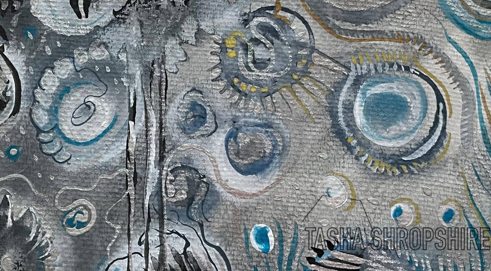 "Grey Spirit World" - Watercolor paint and white acryl-gouache on 100% cotton paper